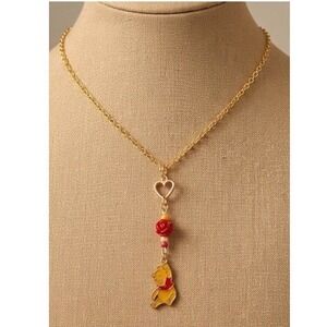 Handmade Winnie the Pooh Necklace Gold Tone Y-Necklace 21" Stainless Steel